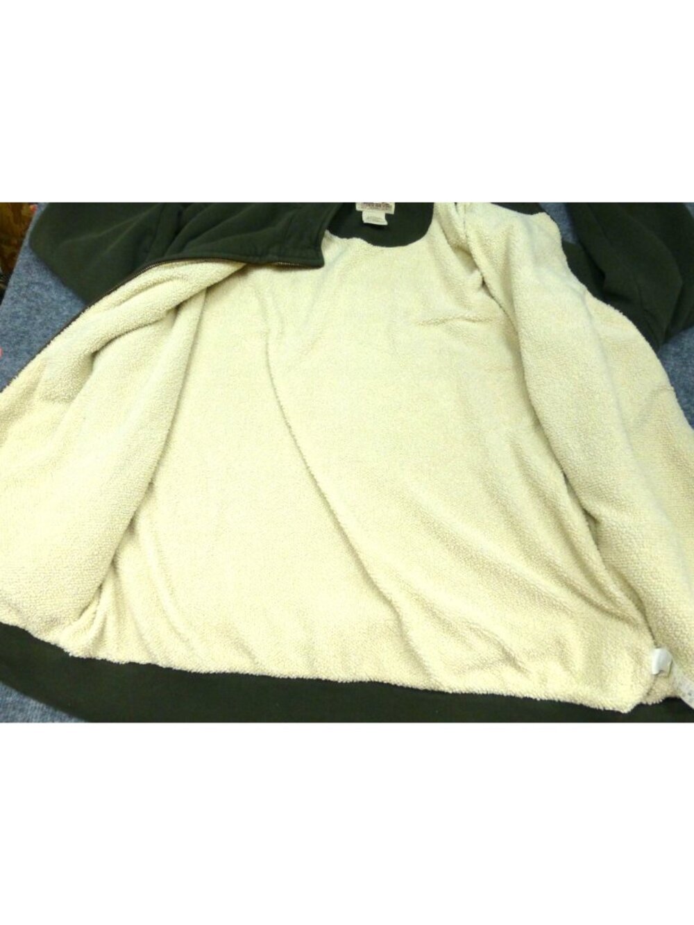 LL Bean Katahdin Iron Works Sherpa Lined Mens Green Full Zip Fleece Jacket LG Ta - Picture 10 of 11